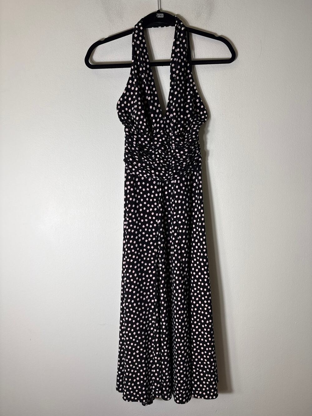 Anne Klein Black and White Polka Dot Midi Halter Dress Sz 8